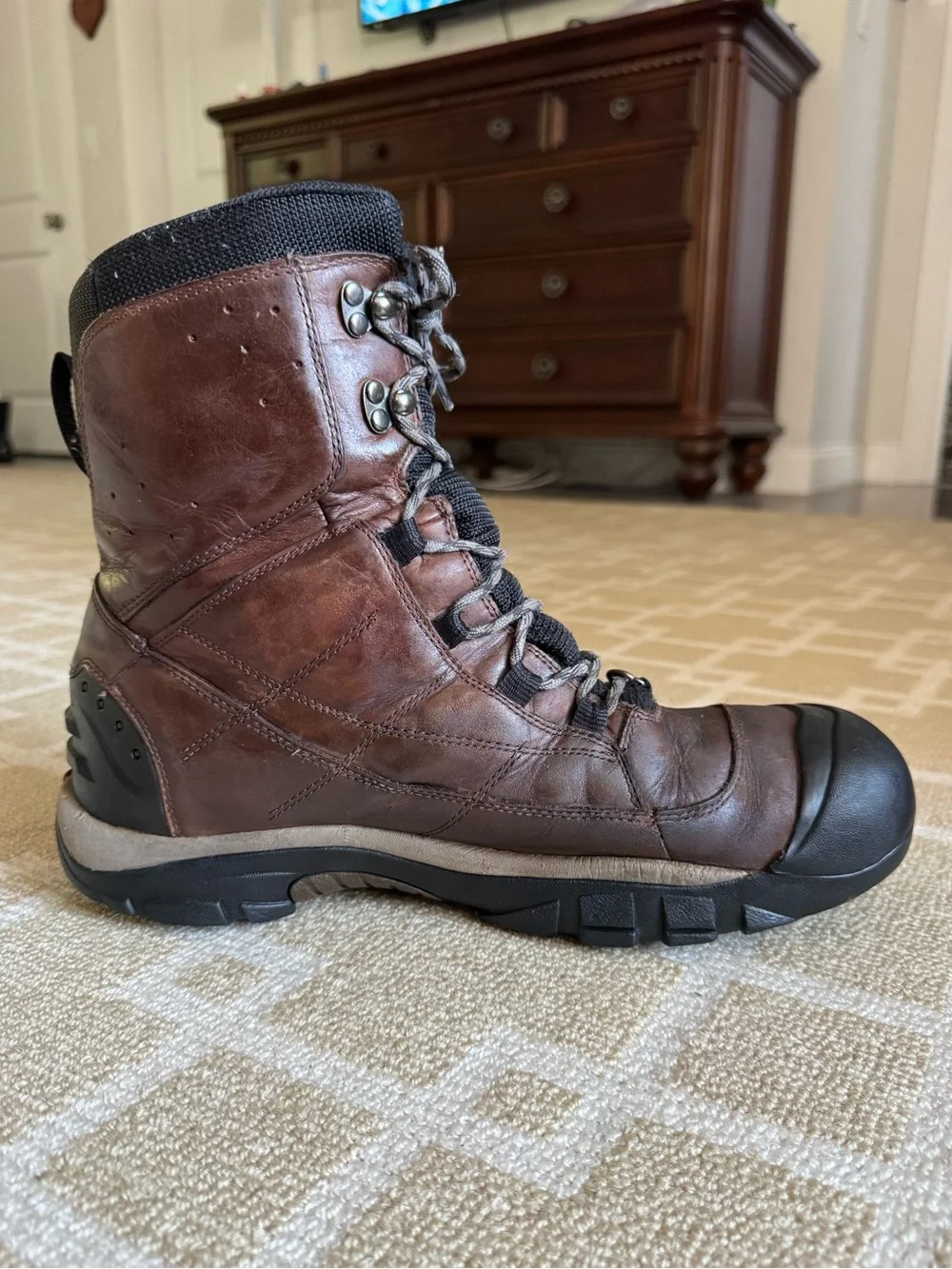 KEEN Waterproof Leather Boots Hiking Outdoor Utility Work Brown Size 12